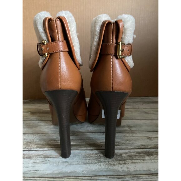 Coach Apple Boot A7019 Tan Leather Shearling Cuff Platform Heel Sz 11 w/FLAW - Picture 4 of 14